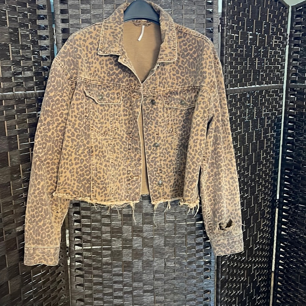 Perfect condition like new distressed Free People Leopard print jacket